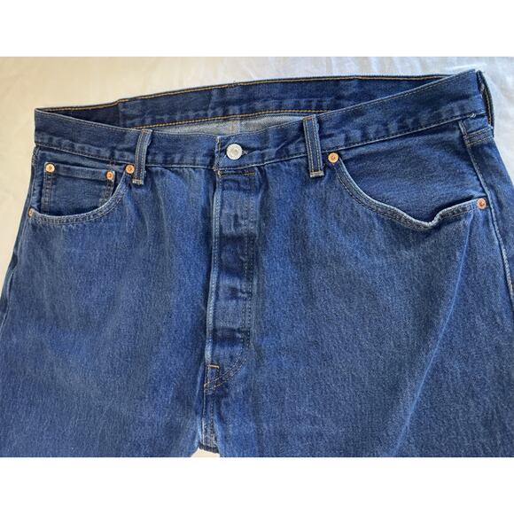 Levi's 501 Straight Button Fly Jeans Mens 42x30 Dark Wash Denim Western Work - Picture 3 of 11